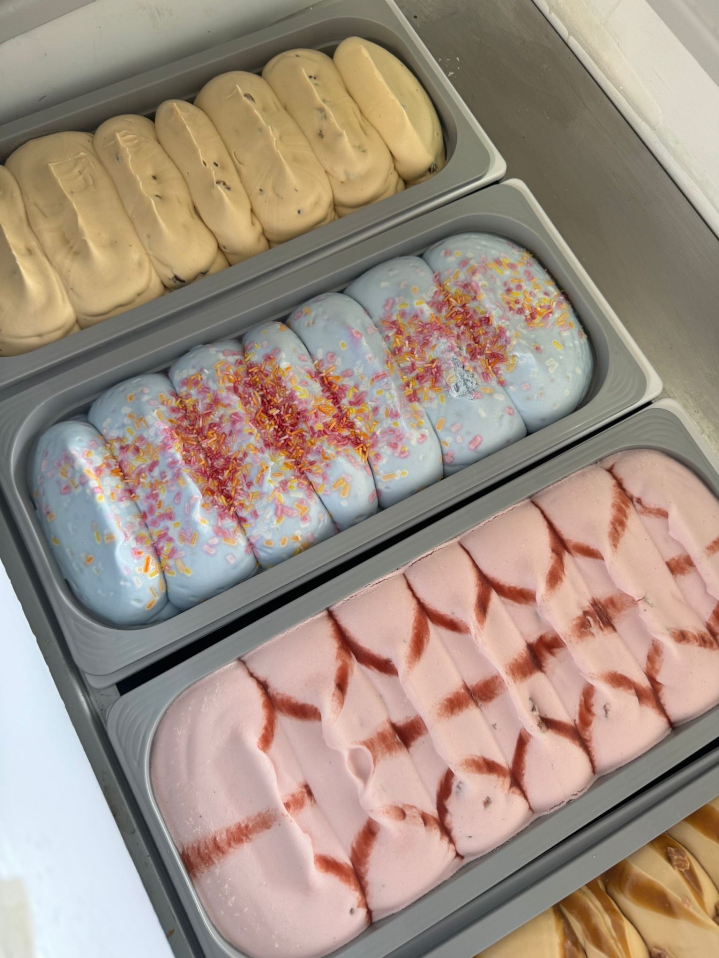 Selection of gelato in display trays